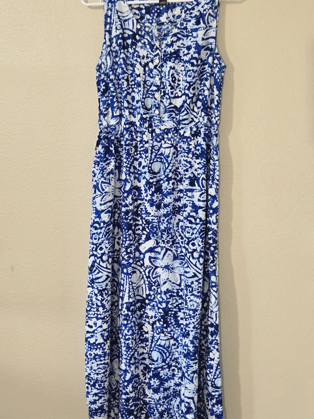 Erika Floral Batik Sleeveless Button Front Maxi Summer Dress Small Rayon